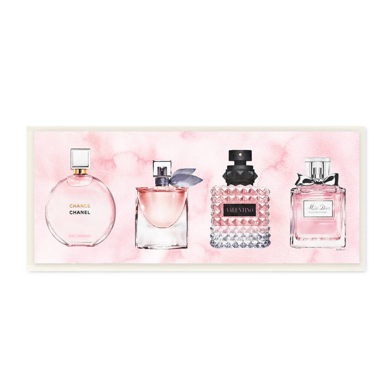 Stupell Industries Pink Fashion Fragrance Bottles Pink Watercolor Pattern, 7" x 17"